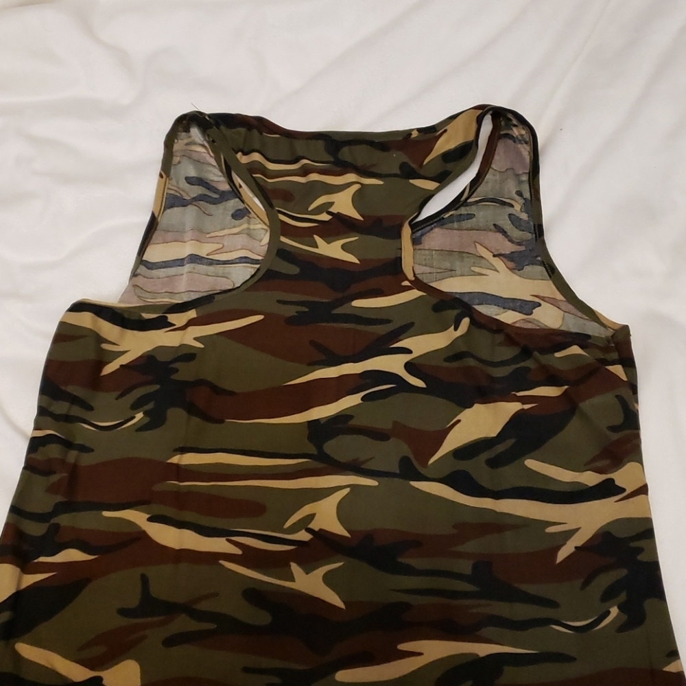 Racer Back Camouflage Tank Top Summer Boho Green Brown Bohemian Fall Camo - Picture 6 of 8